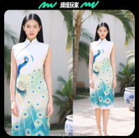 【物理效果旗袍】可摆动的物理效果东南亚孔雀旗袍